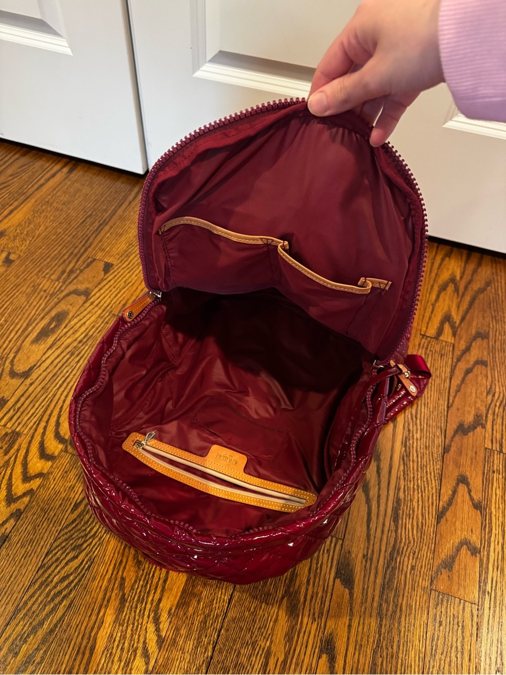 MZ WALLACE BACKPACK—Quilted “Cranberry Lacquer” with leather details - Picture 4 of 16